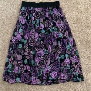 Lularoe Lola Skirt S PurpleMint Rose Print Black
